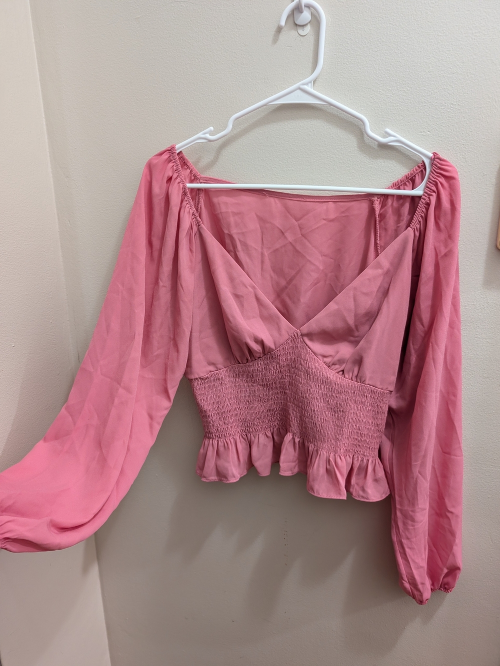 Women's Pink Smocked Crop Blouse